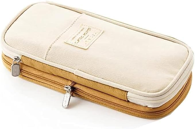LABUK Capacity Pencil Case Pouch, Cute Big Capacity Zipper Cases Pen Portable Office Stationery Makeup Bag, Desk Organizer for College Adults Women Men (Cotton Khakhi) - Image 1