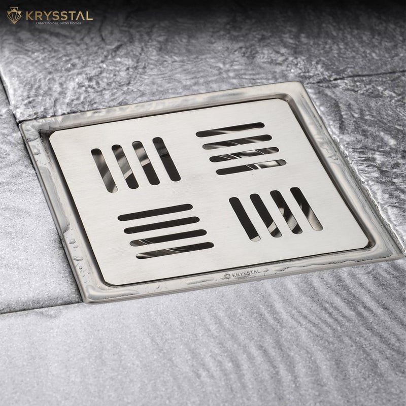KRYSSTAL Rift Floor Drain | 304 Stainless Steel Square Jali | Designer Matte Finish Grating for Bathroom (5x5 Inches) - Image 2