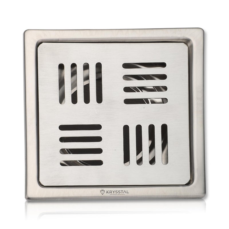 KRYSSTAL Rift Floor Drain | 304 Stainless Steel Square Jali | Designer Matte Finish Grating for Bathroom (5x5 Inches) - Image 1