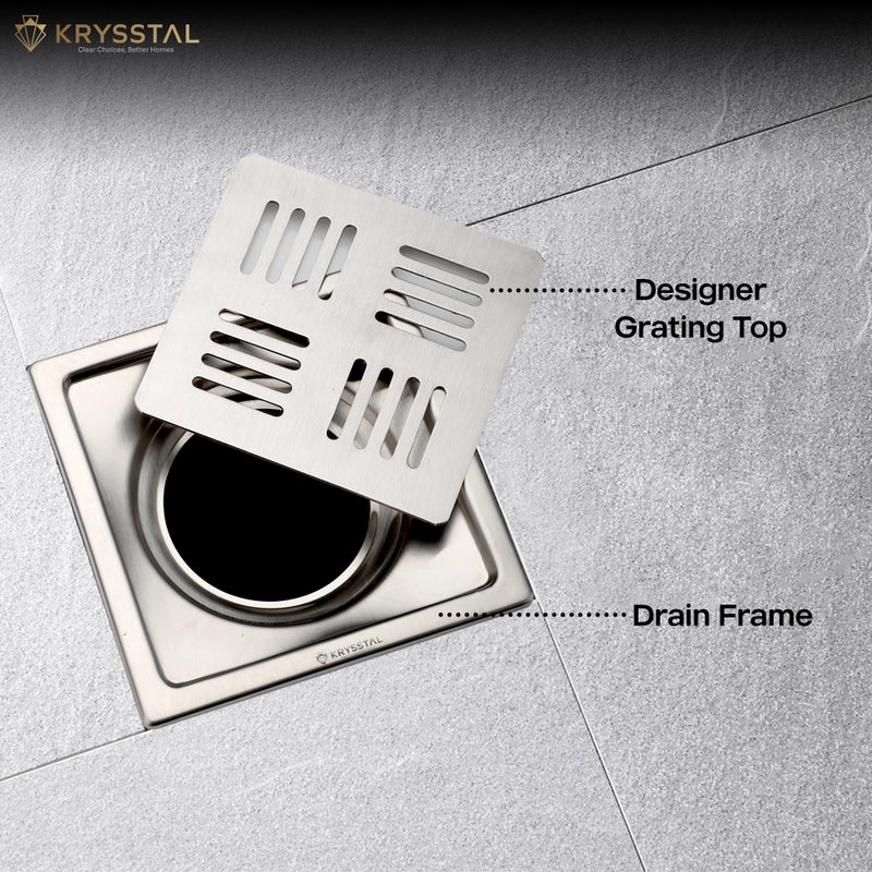 KRYSSTAL Rift Floor Drain | 304 Stainless Steel Square Jali | Designer Matte Finish Grating for Bathroom (5x5 Inches) - Image 4
