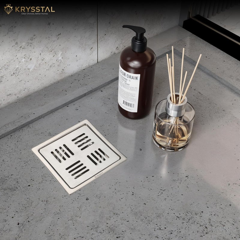 KRYSSTAL Rift Floor Drain | 304 Stainless Steel Square Jali | Designer Matte Finish Grating for Bathroom (5x5 Inches) - Image 3