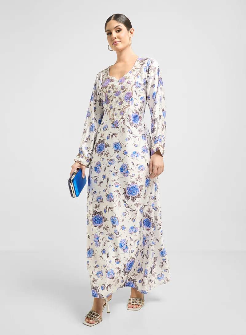 ARABIAN CLOSET Embellished Belted Jalabiya