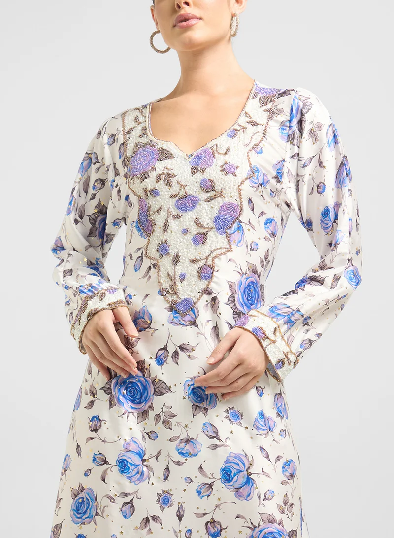 ARABIAN CLOSET Embellished Belted Jalabiya