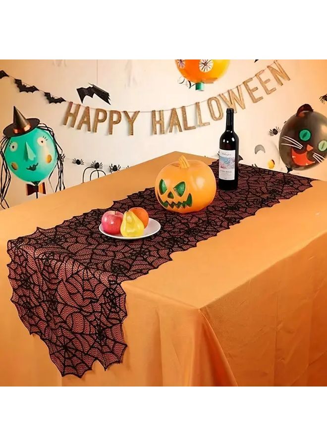 White Halloween Tablecloth 72x13in Spider Web Lace Design Gothic Decor For Holiday Parties - Image 2