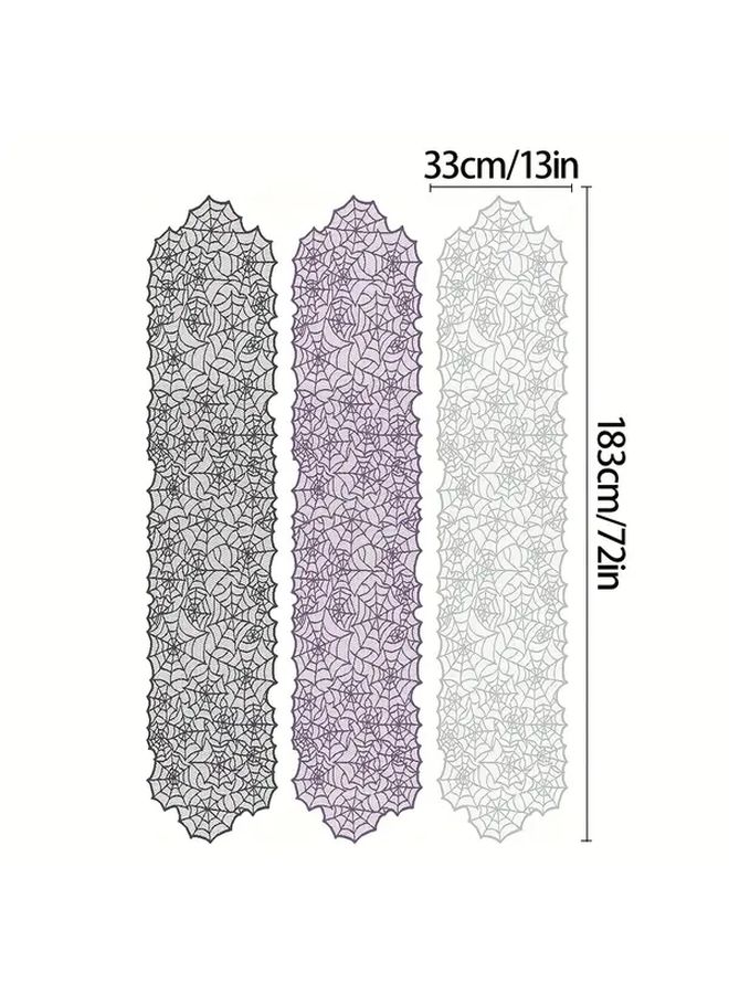 White Halloween Tablecloth 72x13in Spider Web Lace Design Gothic Decor For Holiday Parties - Image 3