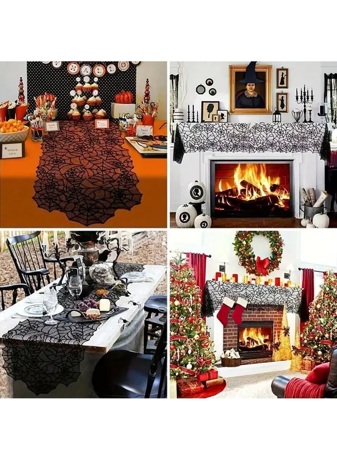 White Halloween Tablecloth 72x13in Spider Web Lace Design Gothic Decor For Holiday Parties - Image 4