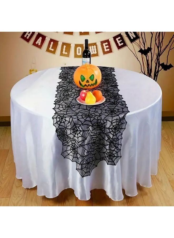 White Halloween Tablecloth 72x13in Spider Web Lace Design Gothic Decor For Holiday Parties - Image 5