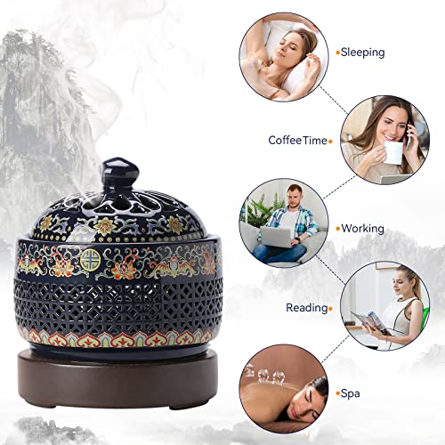 ISSNW Ceramic Holder Electric Incense Burner Enamel Built-in LED Lights Simulate Flames, Classical, Elegant and High-end Hollow Design - Image 5