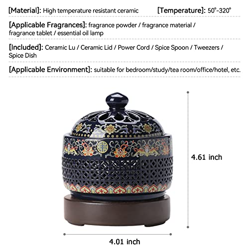ISSNW Ceramic Holder Electric Incense Burner Enamel Built-in LED Lights Simulate Flames, Classical, Elegant and High-end Hollow Design - Image 2