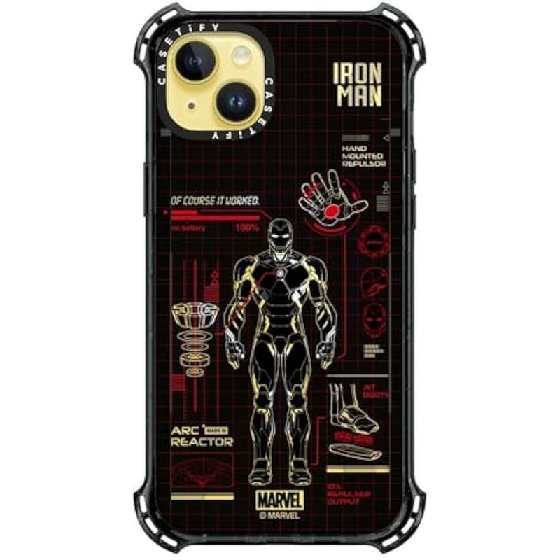 Casetify Bounce iPhone 14 Plus Case 【Iron Man Co-Lab / 6X Military Grade Drop Tested / 21.3ft Drop Protection/Compatible with Magsafe】 - Iron Man Blue Print Tech - Red - Clear Black - Image 3