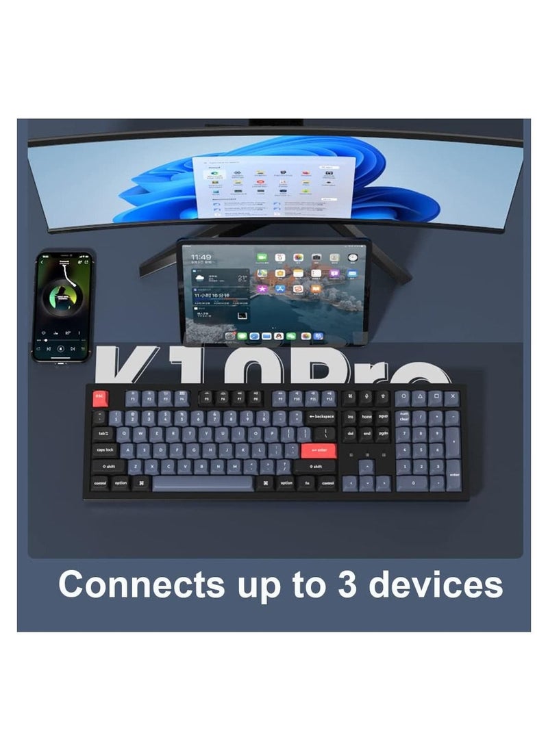Keychron - K10 Pro QMK/VIA Custom Wireless Mechanical Keyboard, Hot-Swappable Full Size 108 Keys Programmable RGB LED Backlit Red Switch, Bluetooth/USB-C Wired Gaming Keyboard for Mac Windows Linux - Image 1
