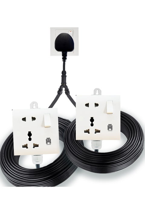 Hassan Dual Universal Socket Extension Cord - 2-in-1 Multi-Purpose Outlets, Space-Saving Design for Versatile Use