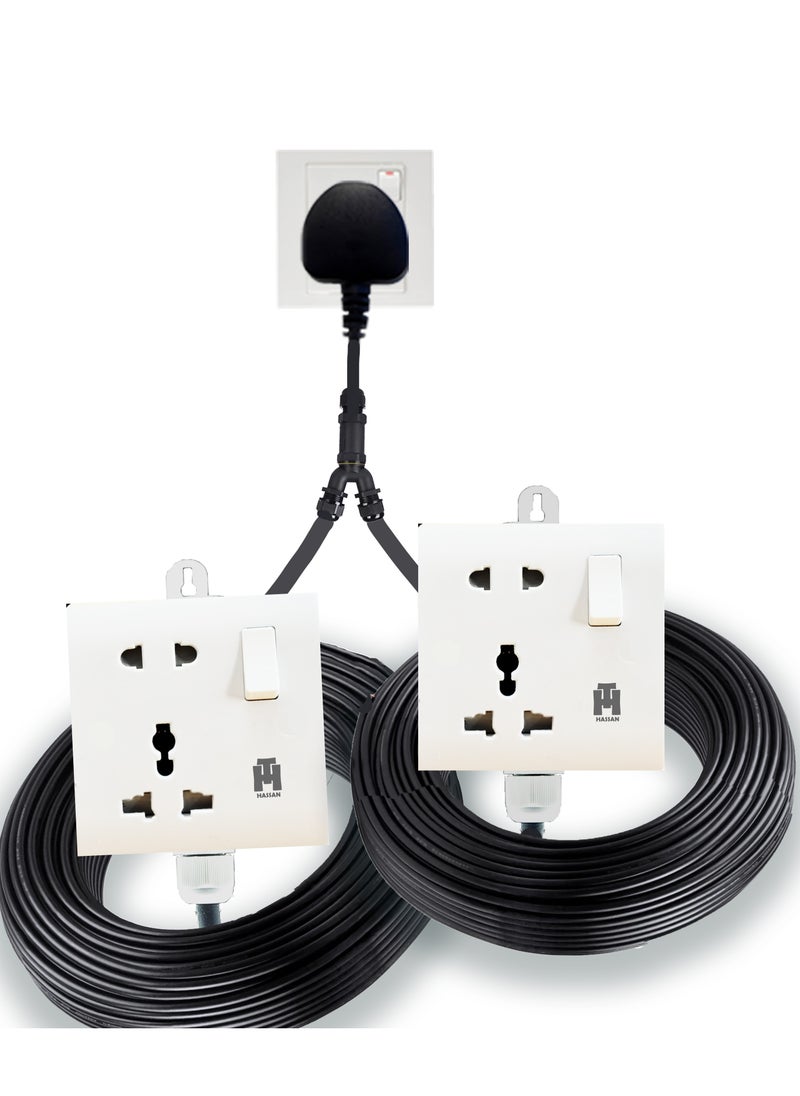 Hassan Hassan Dual Universal Socket Extension Cord - 2-in-1 Multi-Purpose Outlets, Space-Saving Design for Versatile Use  - Image 1