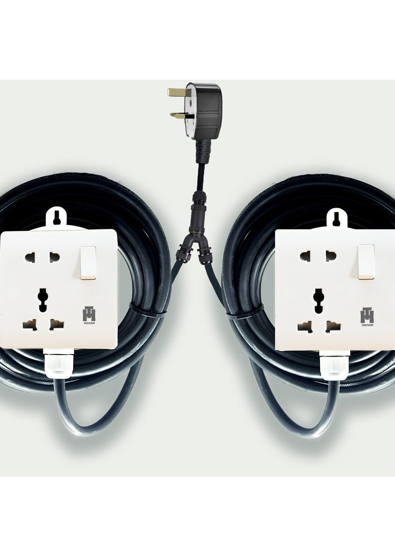 Hassan Dual Universal Socket Extension Cord - 2-in-1 Multi-Purpose Outlets, Space-Saving Design for Versatile Use