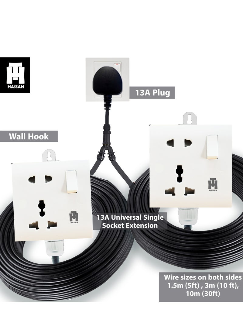 Hassan Hassan Dual Universal Socket Extension Cord - 2-in-1 Multi-Purpose Outlets, Space-Saving Design for Versatile Use  - Image 3