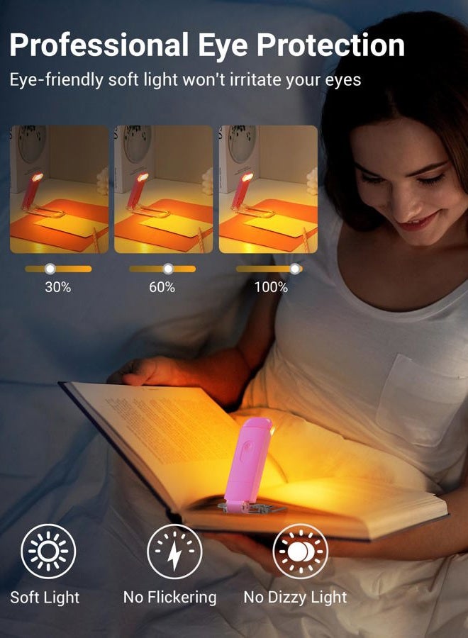 DEWENWILS Amber Book Light, USB Rechargeable Book Light for Reading in Bed, 3 Brightness Levels, Blue Light Blocking, LED Clip-on Reading Light for Kids, Bookworms (Pink) - Image 2