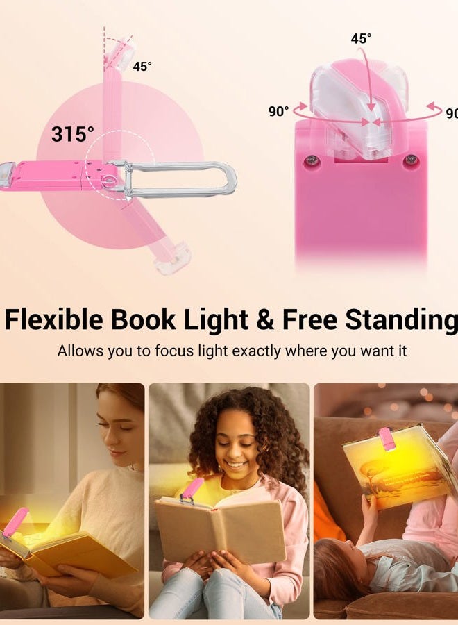 DEWENWILS Amber Book Light, USB Rechargeable Book Light for Reading in Bed, 3 Brightness Levels, Blue Light Blocking, LED Clip-on Reading Light for Kids, Bookworms (Pink) - Image 4