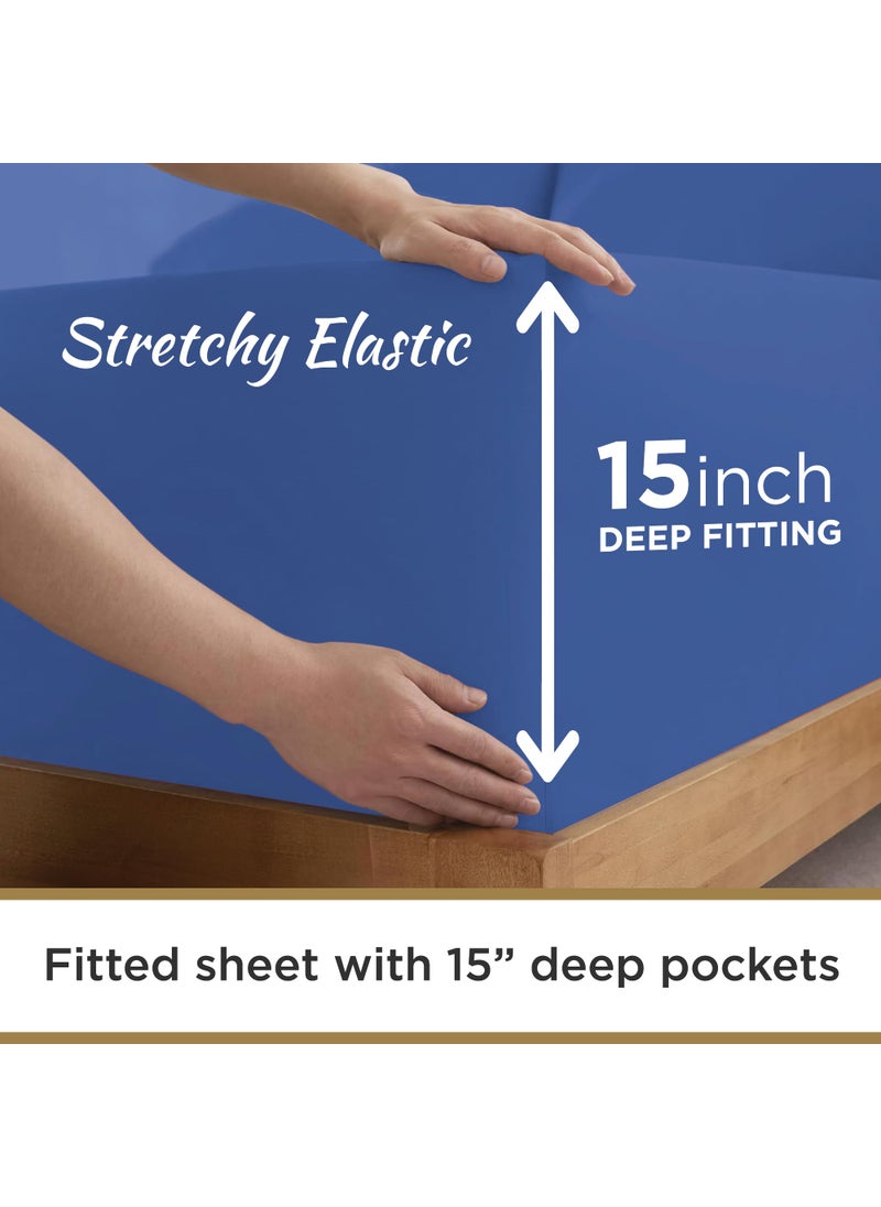 Twin XL 100% Microfiber Double Brushed Sheet Set - Extra-Soft & Wrinkle-Free - 15"" Deep Pockets  39"" x 80"" - Ideal for Dorms  Hospitals & Split King Beds - 3 PC Set (Twin XL  Royal Blue)