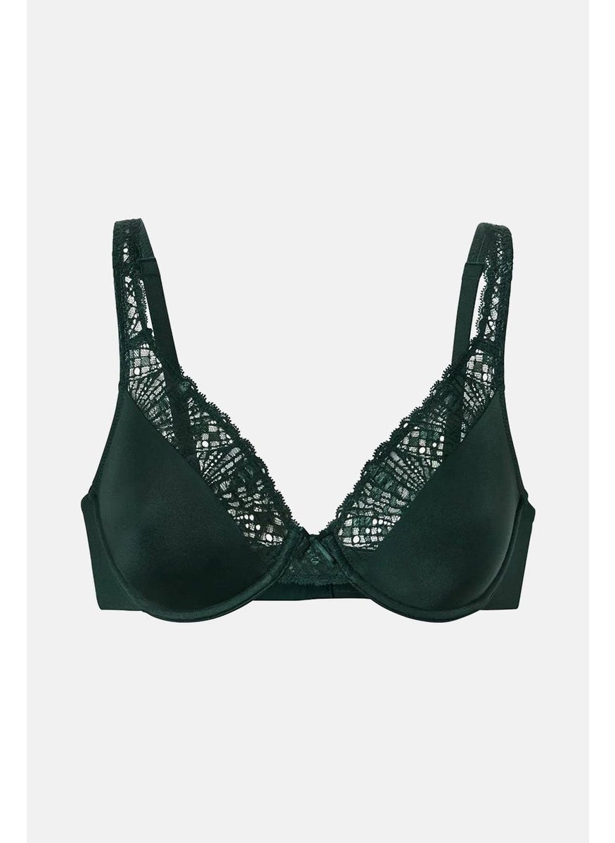 Tchibo Women Underwire Non Padded Lace Bra, Green  - Image 3