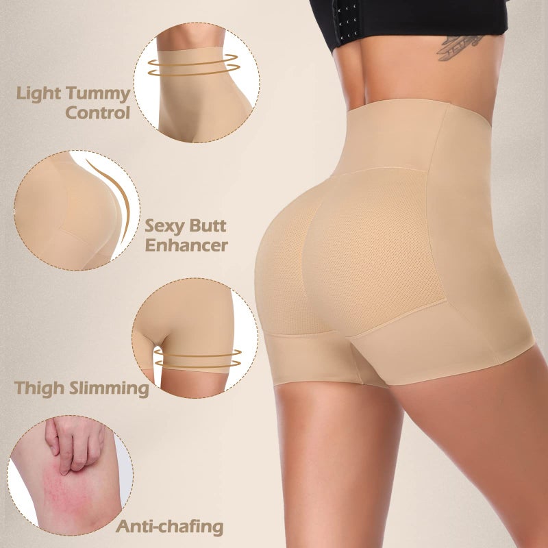 JOYSHAPER Womens Padded Underwear Butt Lifter Panties Butt Lifting Shapewear Tummy Control Booty Enhancer Shorts Beige L - Image 4