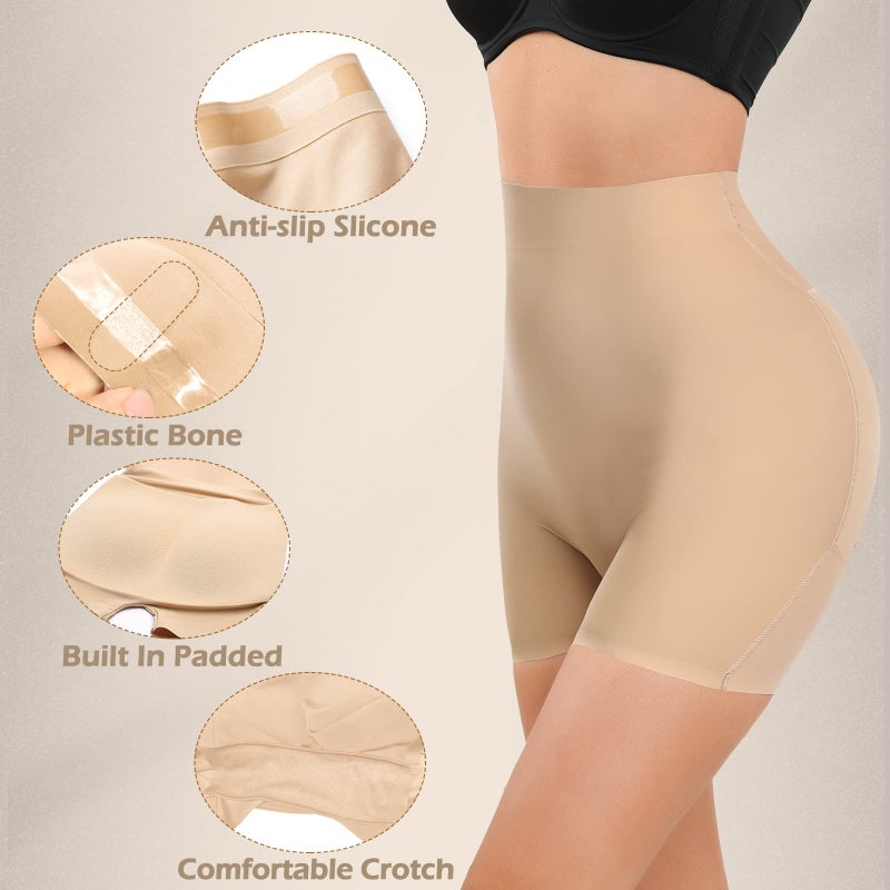 JOYSHAPER Womens Padded Underwear Butt Lifter Panties Butt Lifting Shapewear Tummy Control Booty Enhancer Shorts Beige L - Image 5