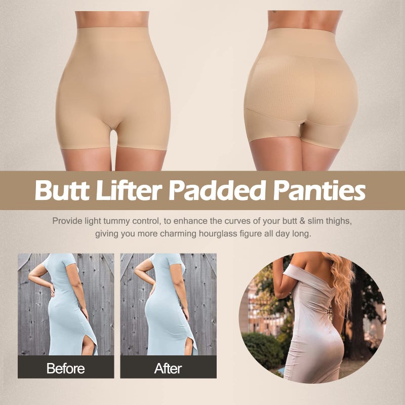 JOYSHAPER Womens Padded Underwear Butt Lifter Panties Butt Lifting Shapewear Tummy Control Booty Enhancer Shorts Beige L - Image 3