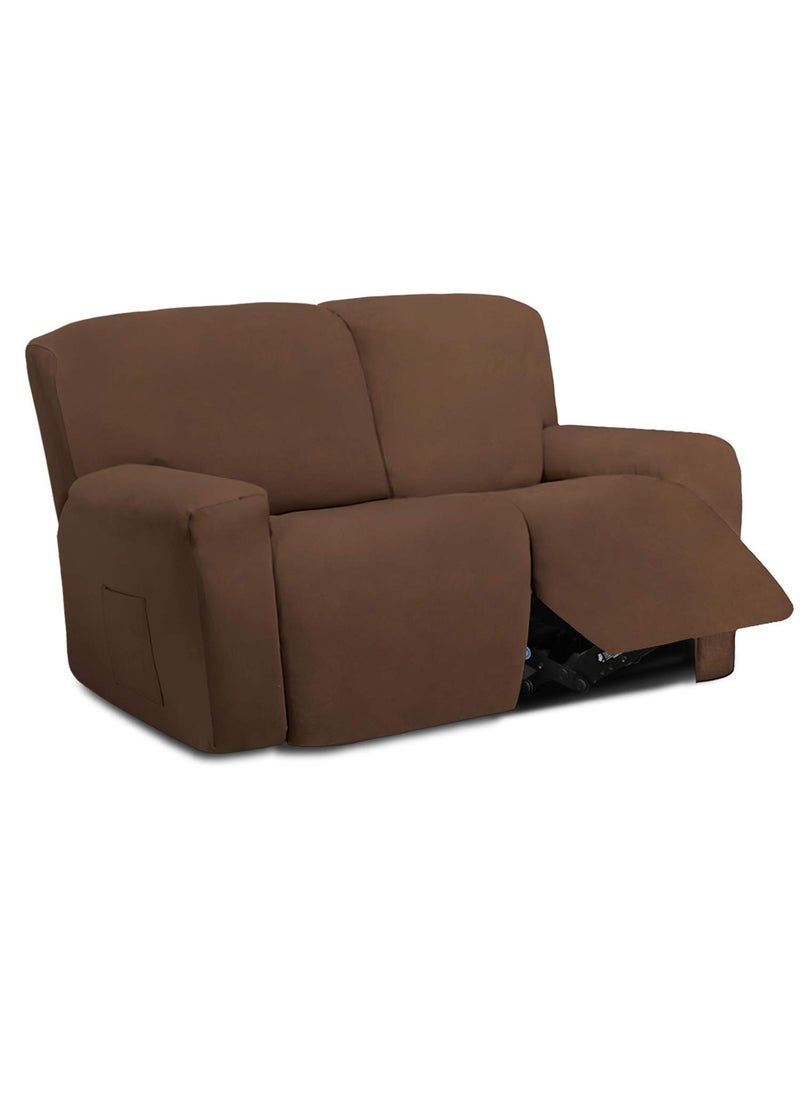 Easy-Going EasyGoing 6 Pieces Microfiber Stretch Sectional Recliner Sofa Slipcover Soft Fitted Fleece 2 Seats Couch Cover Washable Furniture Protector with Elasticity for KidsRecliner Loveseat Brown 