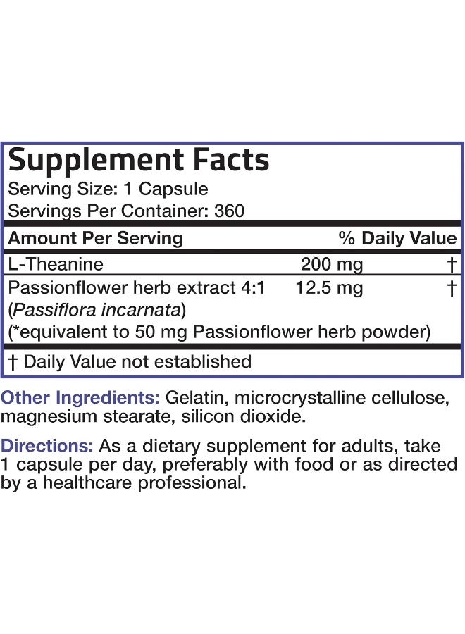 برونسون إل-ثيانين 200 ملغ قوة مضاعفة مع عشبة زهرة الآلام، مكمل غذائي غير معدل وراثيًا وخالي من الغلوتين وخالي من الصويا لإدارة التوتر، 360 كبسولة - Image 5