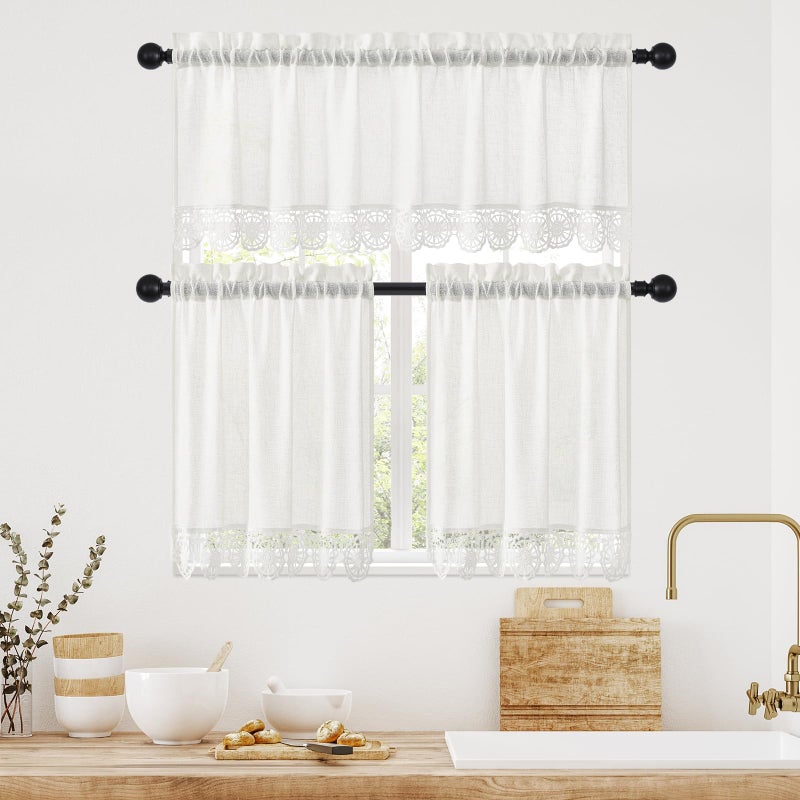 Gibelle Boho Kitchen Valances for Windows, White Linen Valance Curtains for Living Room/Bedroom, French Country Fabric Topper Window Curtain with Tassel, 56â€™â€™W x 18â€™â€™L - Image 2