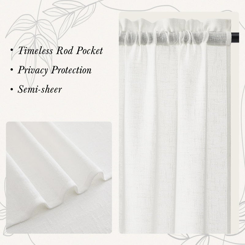 Gibelle Boho Kitchen Valances for Windows, White Linen Valance Curtains for Living Room/Bedroom, French Country Fabric Topper Window Curtain with Tassel, 56â€™â€™W x 18â€™â€™L - Image 5
