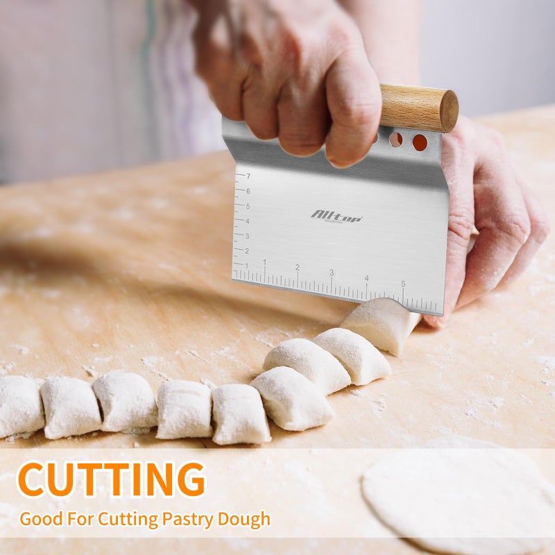 ALL-TOP ALLTOP Dough Bench Scraper/Cutter/Chopper Stainless Steel Blade with Herb Stripper,Multipurpose Kitchen Pastry Tool with Scale Ruler - Leaf Remover - 1 Pack - Image 4