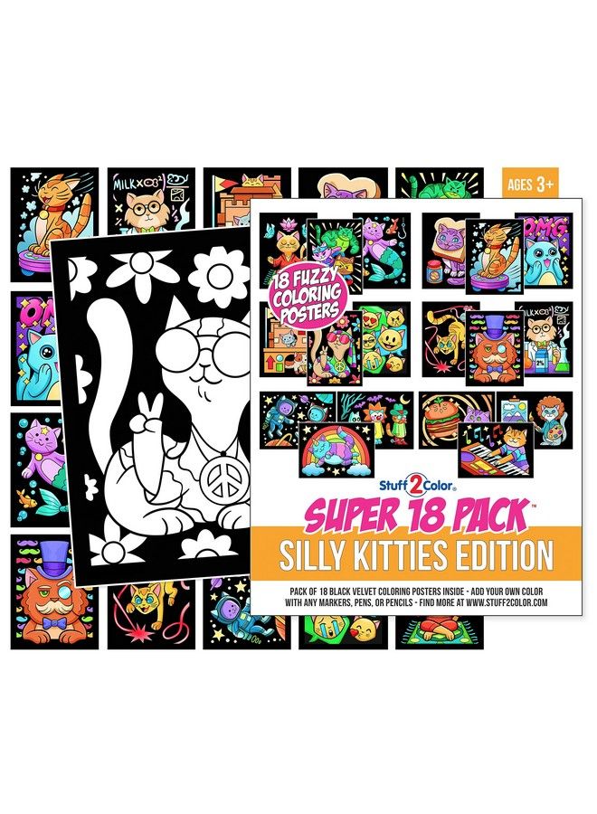Stuff2Color Super Pack Of 18 Fuzzy Coloring Posters (Silly Kitties Edition) Arts & Crafts For Kids Toddlers Girls Boys & Adults Great For Family Fun Activities Or Coloring With Friends (1 Pack) - Image 2