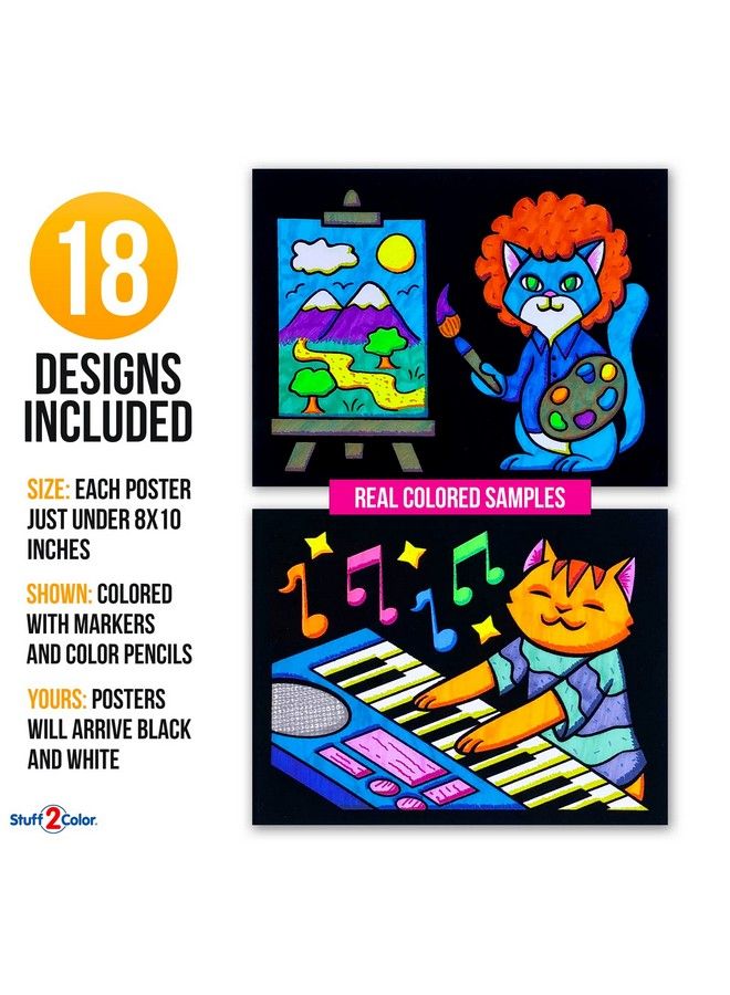 Stuff2Color Super Pack Of 18 Fuzzy Coloring Posters (Silly Kitties Edition) Arts & Crafts For Kids Toddlers Girls Boys & Adults Great For Family Fun Activities Or Coloring With Friends (1 Pack) - Image 3