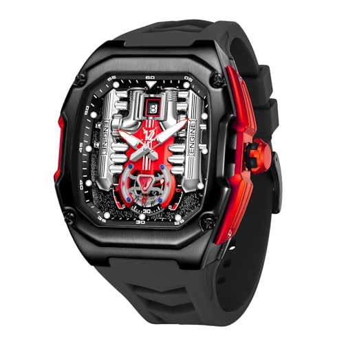 LILUOKE Phantom Engine Watch Mens Luxury Sports Watch Inspired by RollsRoyes V12 Engine Design Skeleton Dial Luminous Hands Silicone Strap DTLK9031G02 - Image 1