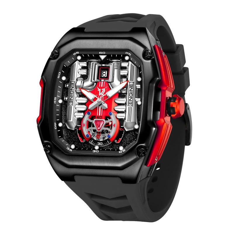 LILUOKE Phantom Engine Watch Mens Luxury Sports Watch Inspired by RollsRoyes V12 Engine Design Skeleton Dial Luminous Hands Silicone Strap DTLK9031G02 - Image 2