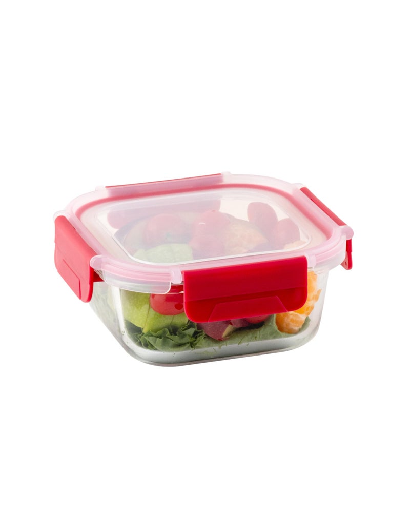 DUBBLIN Lock Me Up Glass Heat Resistant Borosilicate Glass Container 530ml - Square, Clear | Oven, Freezer & Microwave Safe Storage Solution (1 Piece) - Image 1
