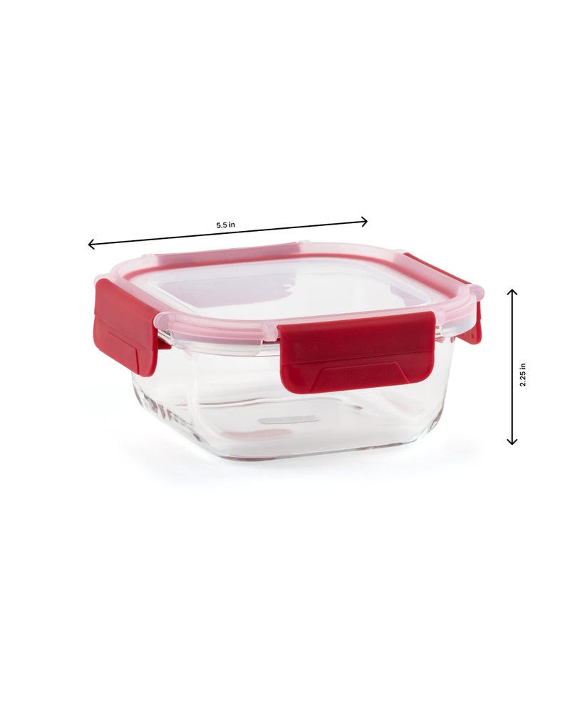 DUBBLIN Lock Me Up Glass Heat Resistant Borosilicate Glass Container 530ml - Square, Clear | Oven, Freezer & Microwave Safe Storage Solution (1 Piece) - Image 3