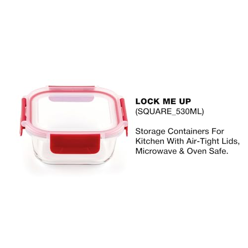 DUBBLIN Lock Me Up Glass Heat Resistant Borosilicate Glass Container 530ml - Square, Clear | Oven, Freezer & Microwave Safe Storage Solution (1 Piece) - Image 2