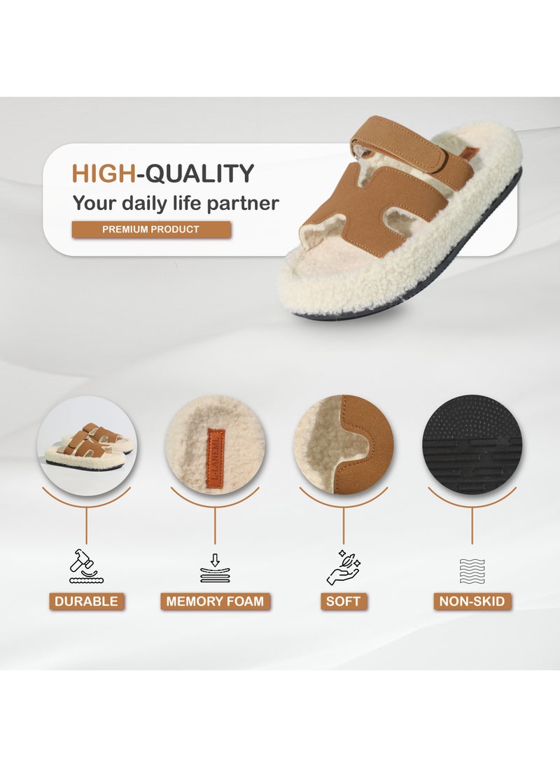 Monami Monami Women’s Cozy Faux Shearling Slippers – Double Strap Vegan Slides with Soft Memory Foam, Non-Slip Sole & Open Toe – Indoor Fuzzy House Sandals for Lounge, Travel & Everyday Comfort  - Image 4