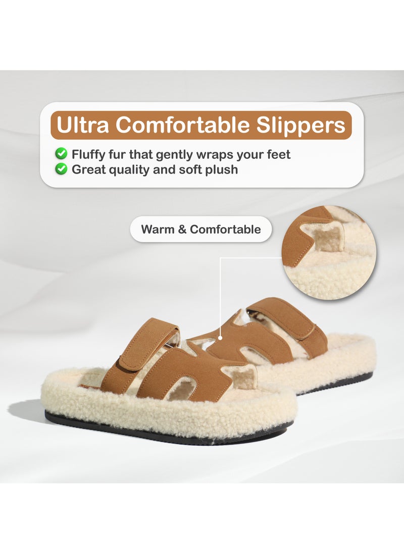 Monami Monami Women’s Cozy Faux Shearling Slippers – Double Strap Vegan Slides with Soft Memory Foam, Non-Slip Sole & Open Toe – Indoor Fuzzy House Sandals for Lounge, Travel & Everyday Comfort  - Image 2