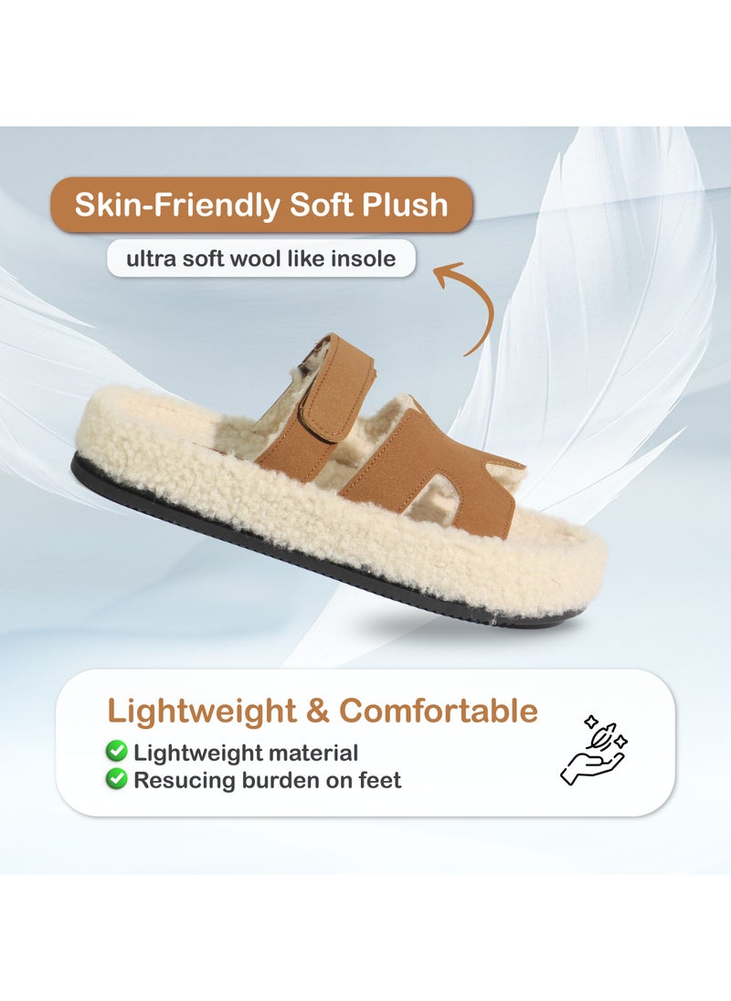 Monami Monami Women’s Cozy Faux Shearling Slippers – Double Strap Vegan Slides with Soft Memory Foam, Non-Slip Sole & Open Toe – Indoor Fuzzy House Sandals for Lounge, Travel & Everyday Comfort  - Image 5