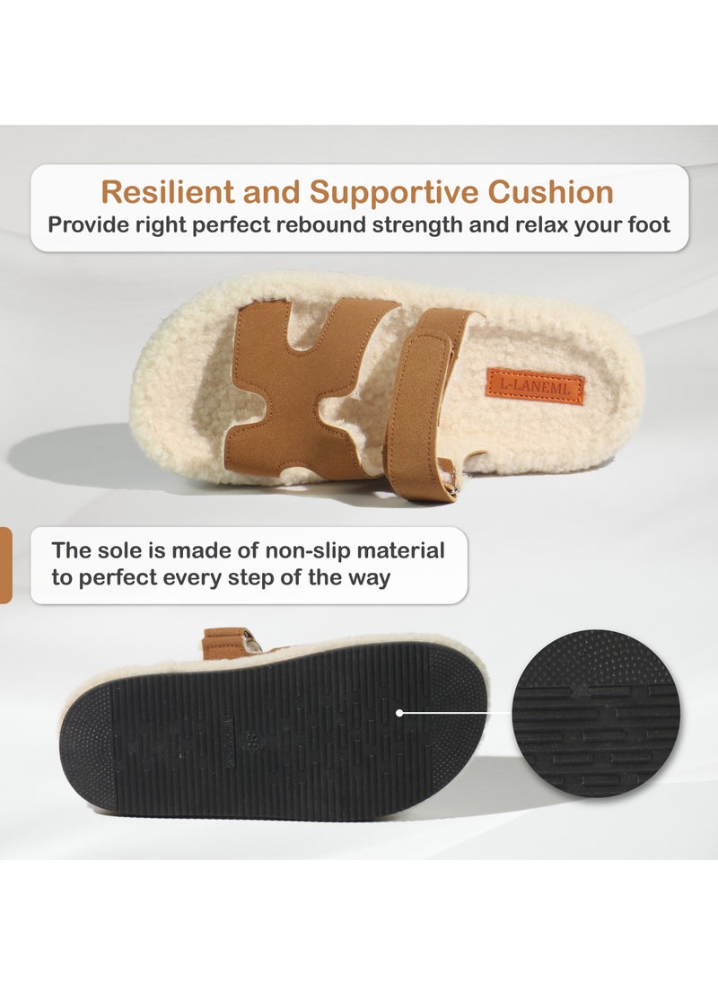 Monami Monami Women’s Cozy Faux Shearling Slippers – Double Strap Vegan Slides with Soft Memory Foam, Non-Slip Sole & Open Toe – Indoor Fuzzy House Sandals for Lounge, Travel & Everyday Comfort  - Image 3