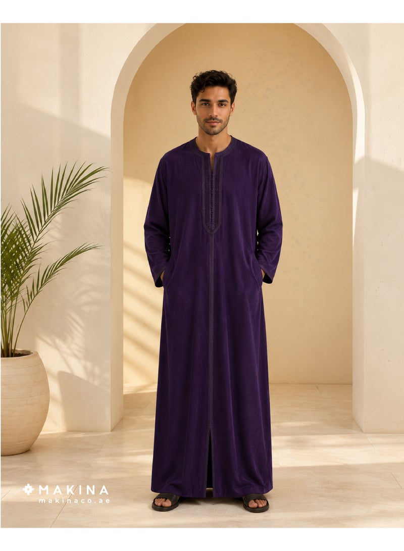 MAKINA Moroccan Thobe for Men with Handmade Brim Embroidery - Image 1