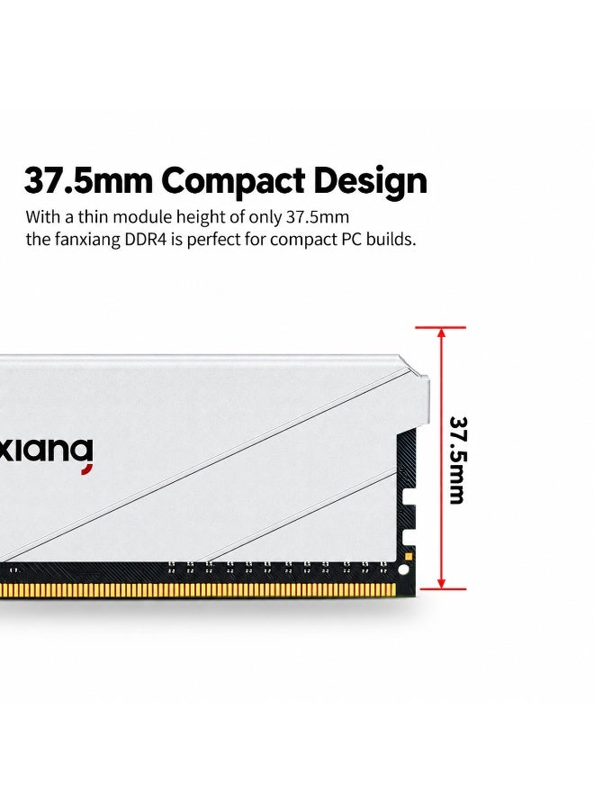 فانشيانج ذاكرة Fanxiang DDR4 سعة 16 جيجابايت  لأجهزة سطح المكتب، بسرعة 3200 ميجانتسكلة/ثانية، تدعم تقنية XMP 2.0، مزودة بمشتت حراري من سبائك الألومنيوم، وتتميز بتصميم مدمج بارتفاع 37.5 مم؛ متوافقة مع معالجات Intel وAMD. - Image 3