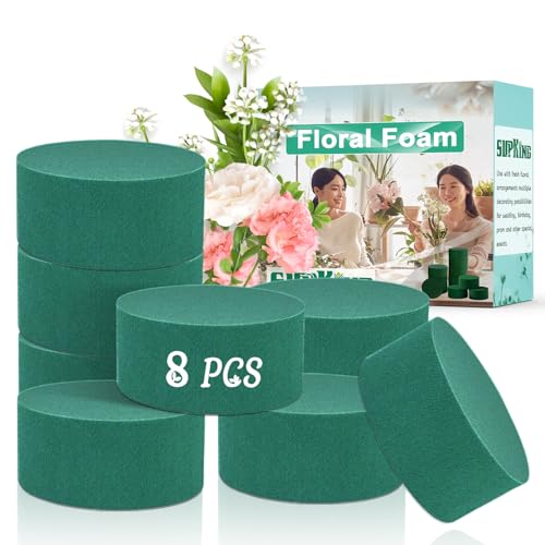 SupKing 8 Pcs Floral Foam Blocks 3.15" Round Green Wet Dry Flower Foam Florist Plant Foam for Fresh Artificial Flower Arrangements - Image 1