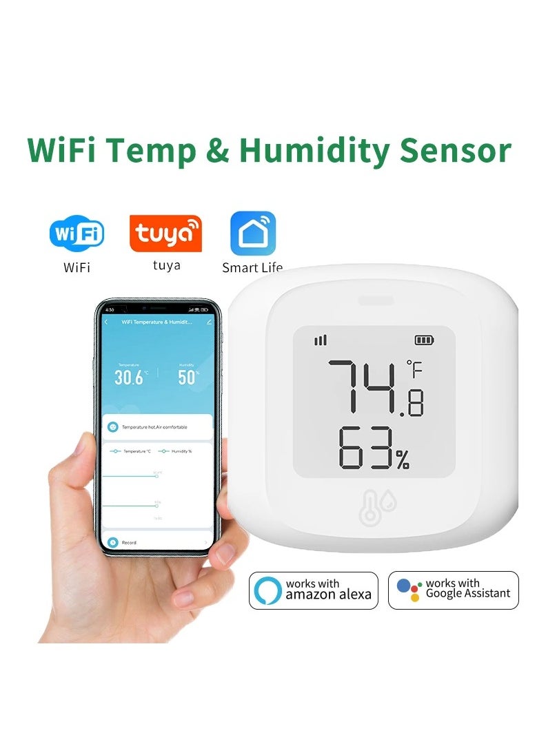 UanTii Wifi Temperature Humidity Sensor Tuya Smart Thermometer Indoor Digital Thermometer Hygrometer,App and Voice Remote Monitor  - Image 1
