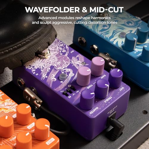 Klowra Gnash Dual-Channel Analog Distortion Guitar Effects Pedal, Series/Parallel High-Gain Drive with Wavefolder & Mid-Cut, True Bypass, Fully Analog Through-Hole Circuitry for Modern & Vintage Tones - Image 5
