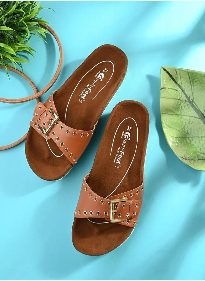 Fresh Feet Rivet Detail Buckle Strap Mia Orthopedic Sandals
