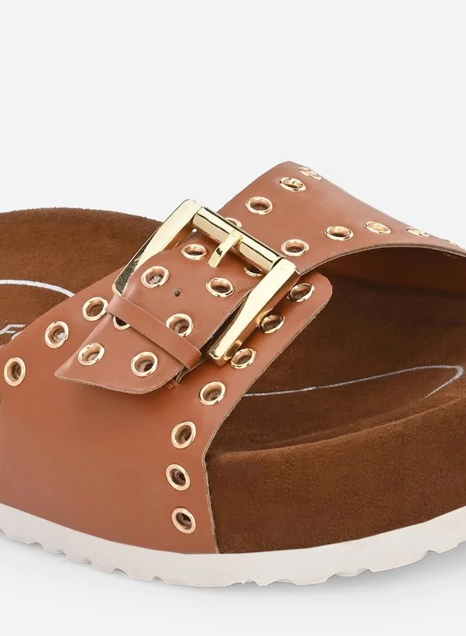 فريش فيت صنادل ميا العظمية بحزام بإبزيم وتفاصيل مسامير