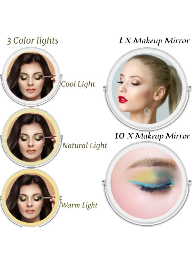 Lovecandy 9" LED Makeup Mirror with Lights, 1X/10X Magnification & 360° Rotation - Dimmable 3-Color Lighting, Rechargeable Vanity Mirror for Desk, Travel, Gifts (Chrome) - Image 5